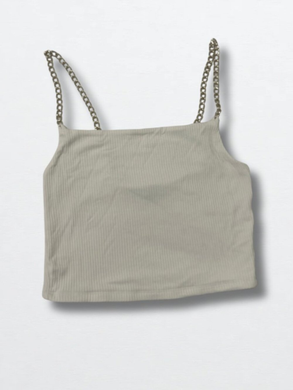 Zara White Ribbed Chain Strap Crop Top